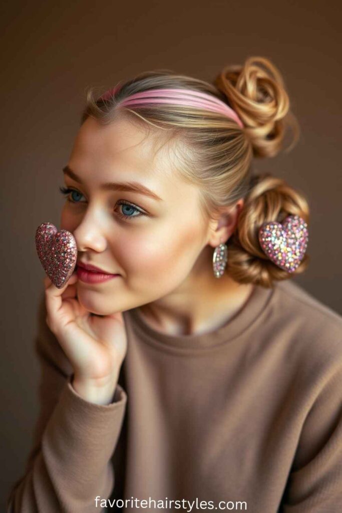 Space Buns with Glitter Highlights