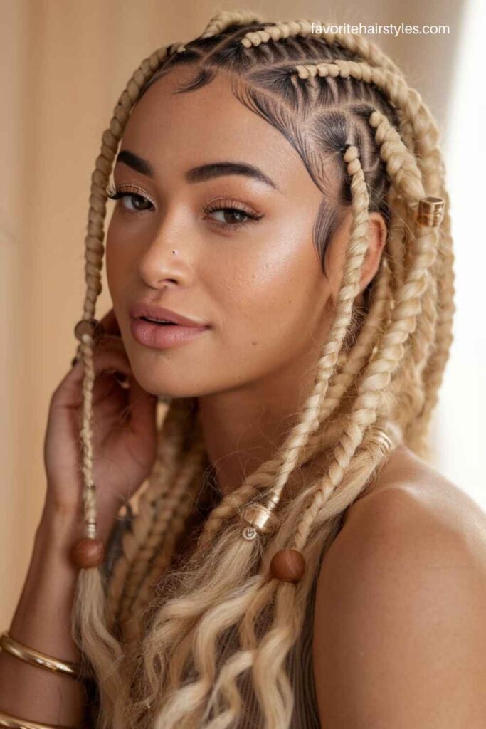 Boho Fulani Braids with Zigzag Parts