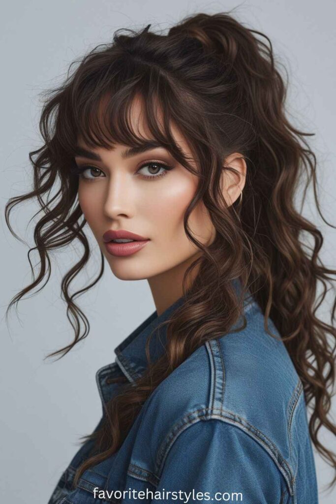 Curly Ponytail with Bangs