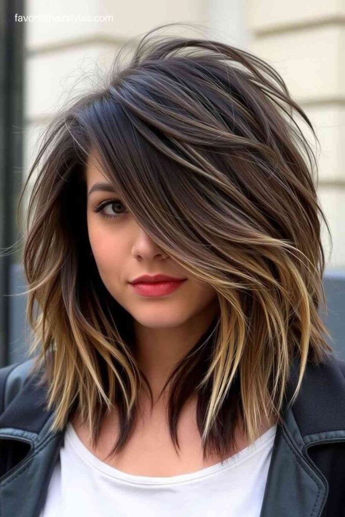 Dark Root Balayage Wolf Cut