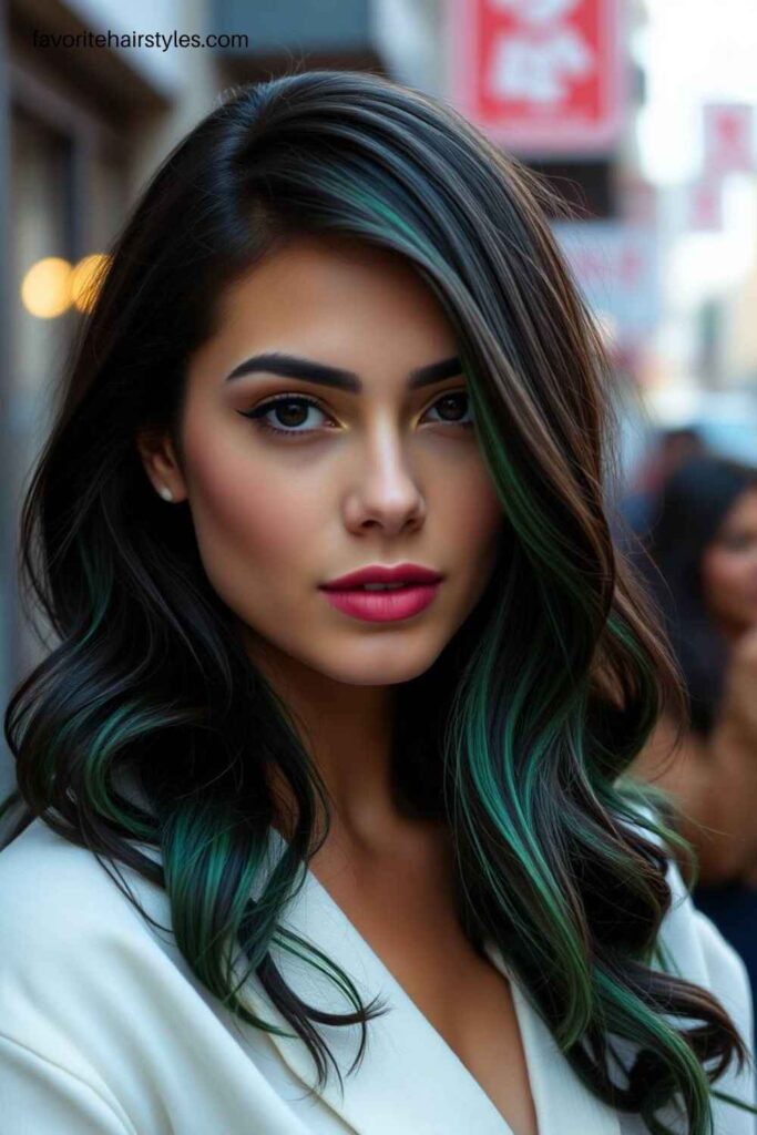 Emerald Green-Tinted Dark Hair