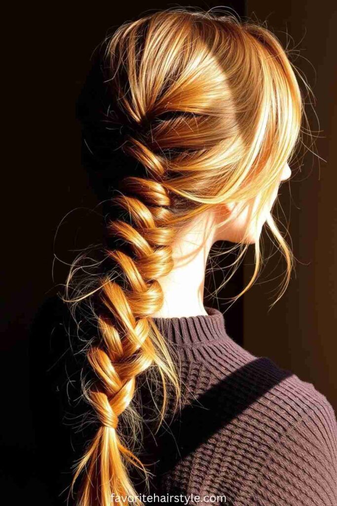 Fishtail Braid with Side-Swept Bangs