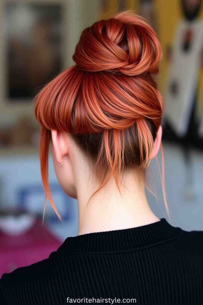 High Bun with Blunt Bangs