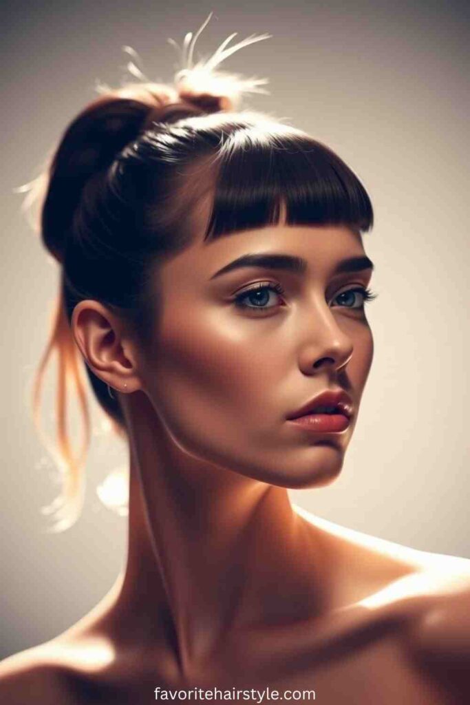 High Ponytail with Blunt Bangs