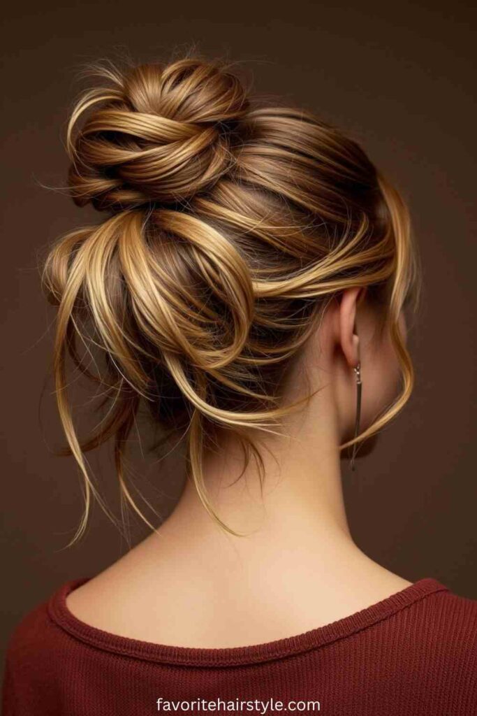 Short Hair Updos For Wedding Ideas Messy Bun with Loose Tendrils