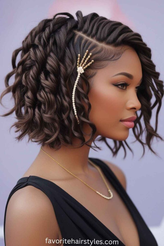 Shoulder-Length Kinky Twists with Side Part