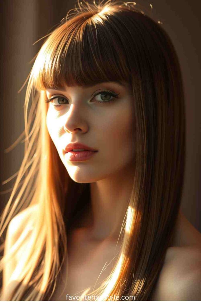 Haistyles for school With Bangs Ideas Sleek Straight Hair with Blunt Bangs