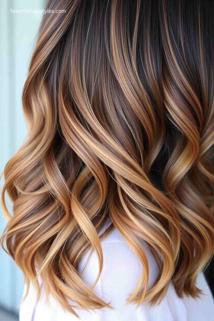 Honey Balayage on Dark Hair