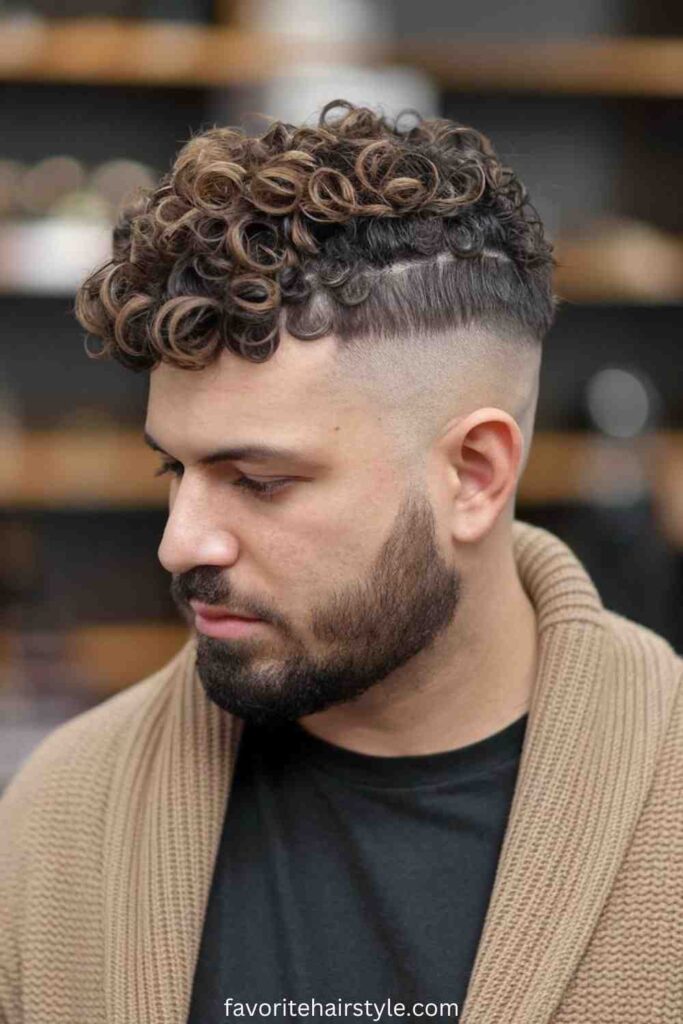 Medium Curly Hair Ideas For Men Messy Medium-Length Curls