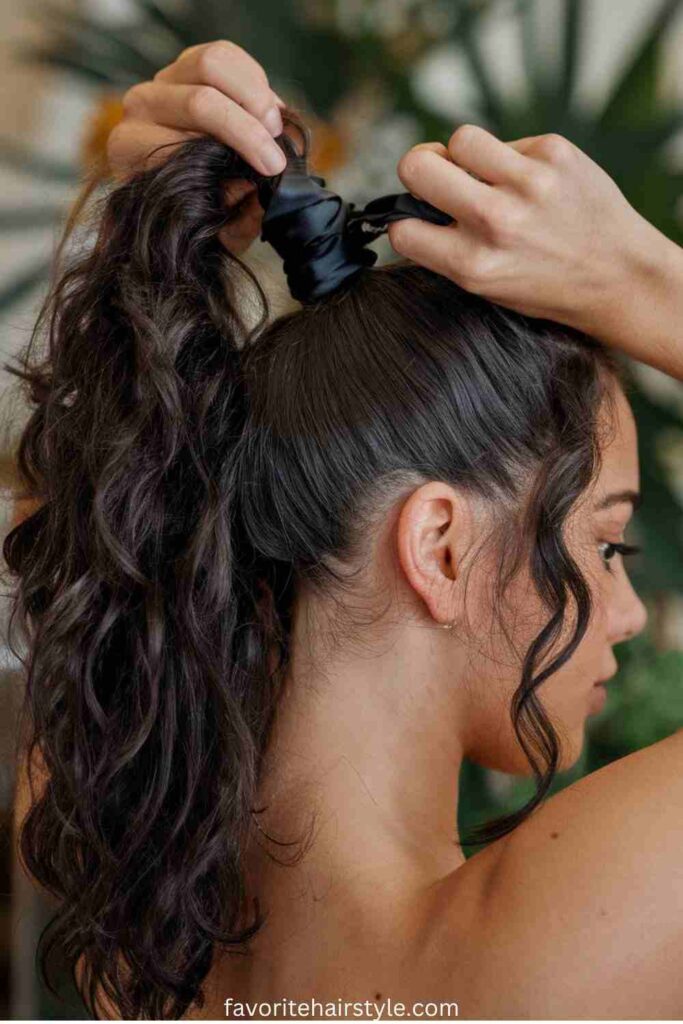 Tied-Back Curly Ponytail