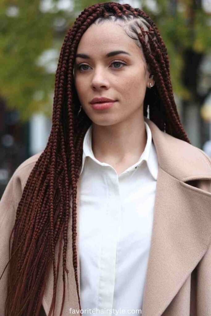 Box Braids with Dark Red Extensions