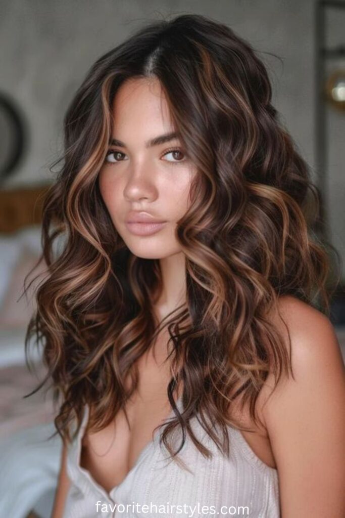 Brunette Hair Ideas With Lowlights for Long Wavy Hair