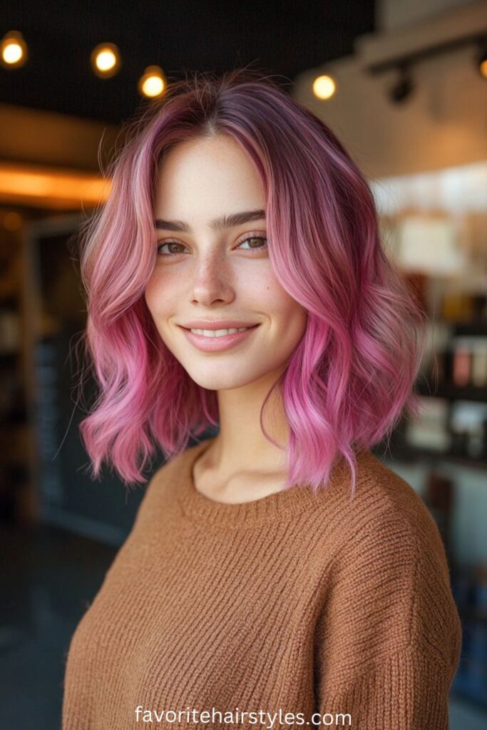 Bubblegum Pink Wolf Cut with Layered Curls