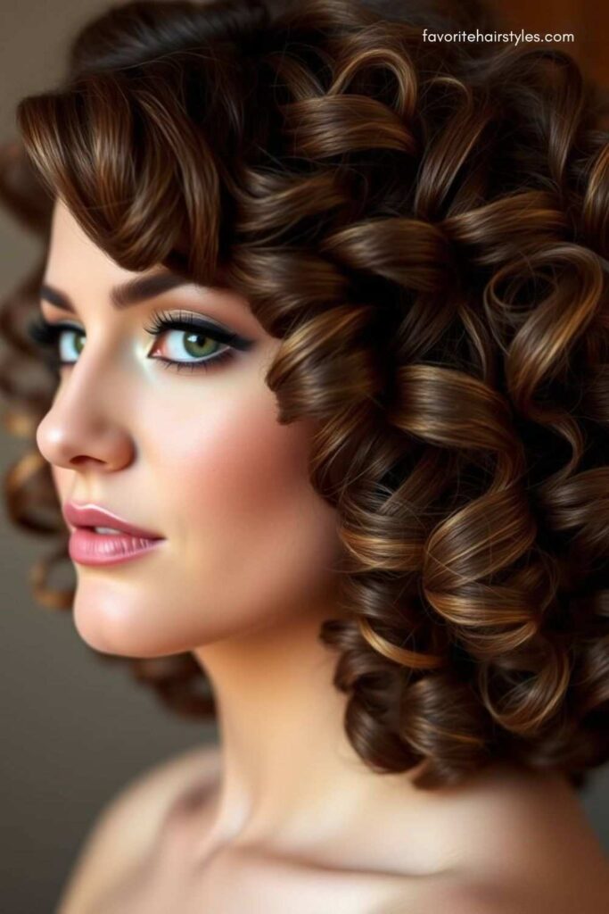 Defined Curls with Deep Side Part