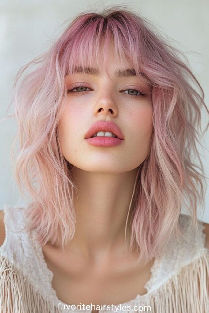 Hot Pink Wolf Cut with Textured Bangs