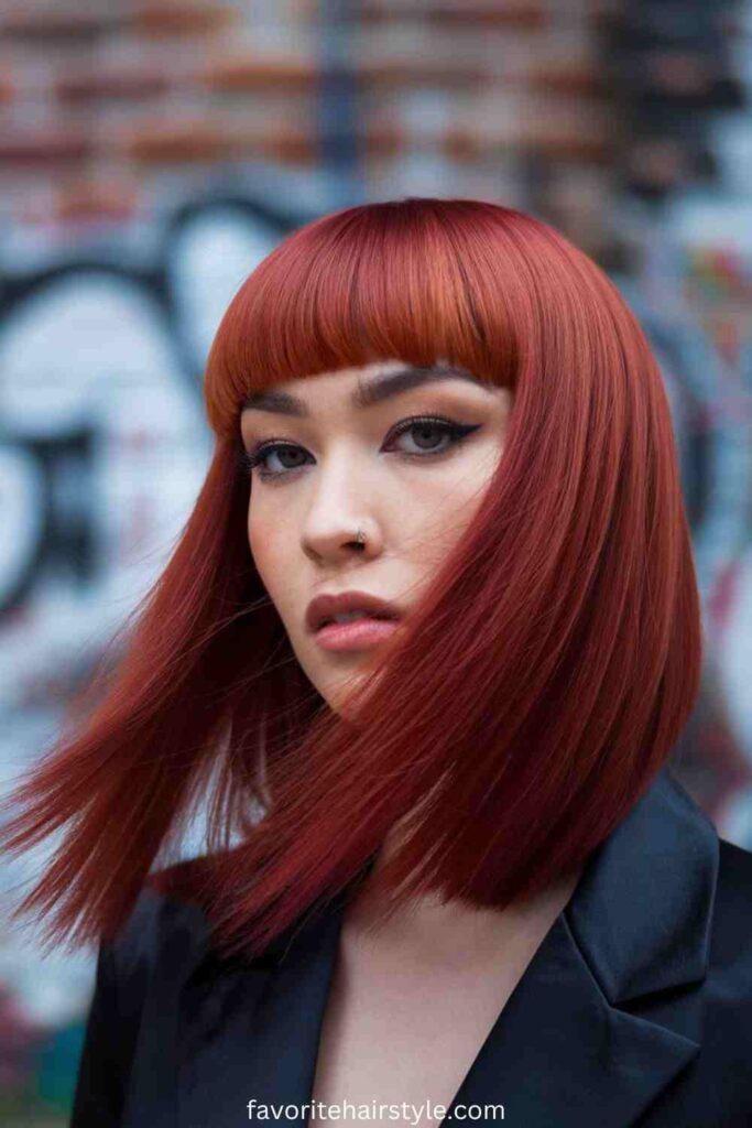 Red Weave Hairstyles With Bangs Ideas Long Straight Red Weave with Blunt Bangs