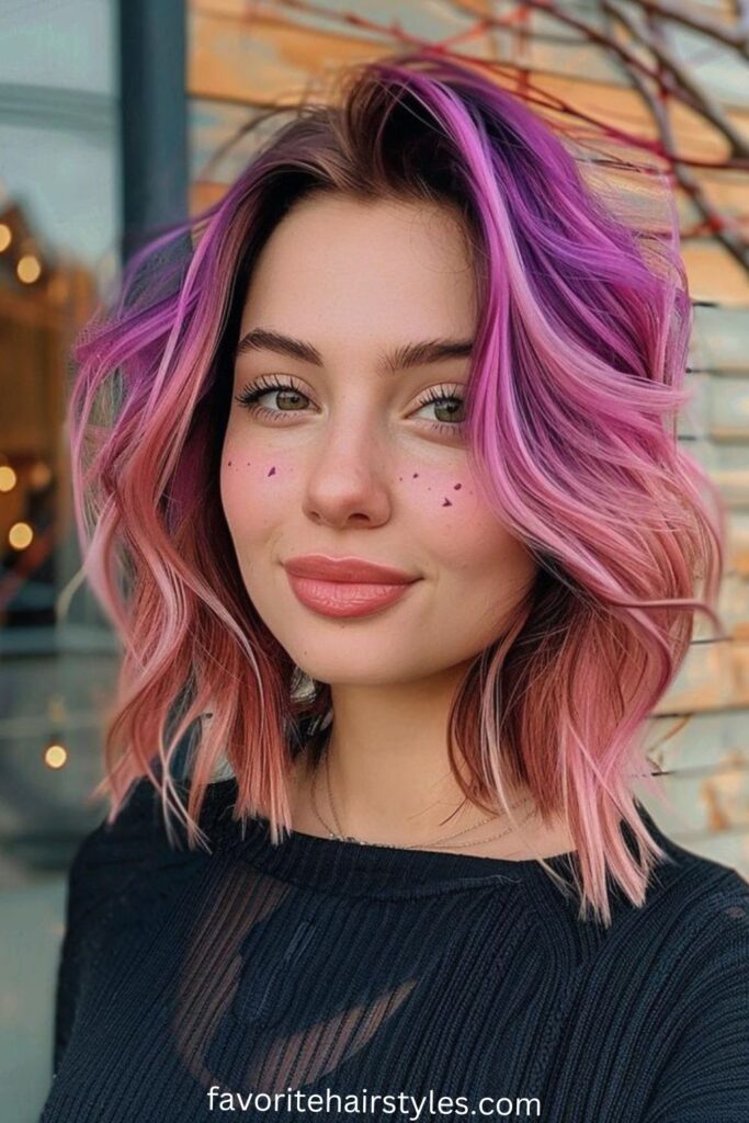  Neon Pink Wolf Cut with Dark Roots