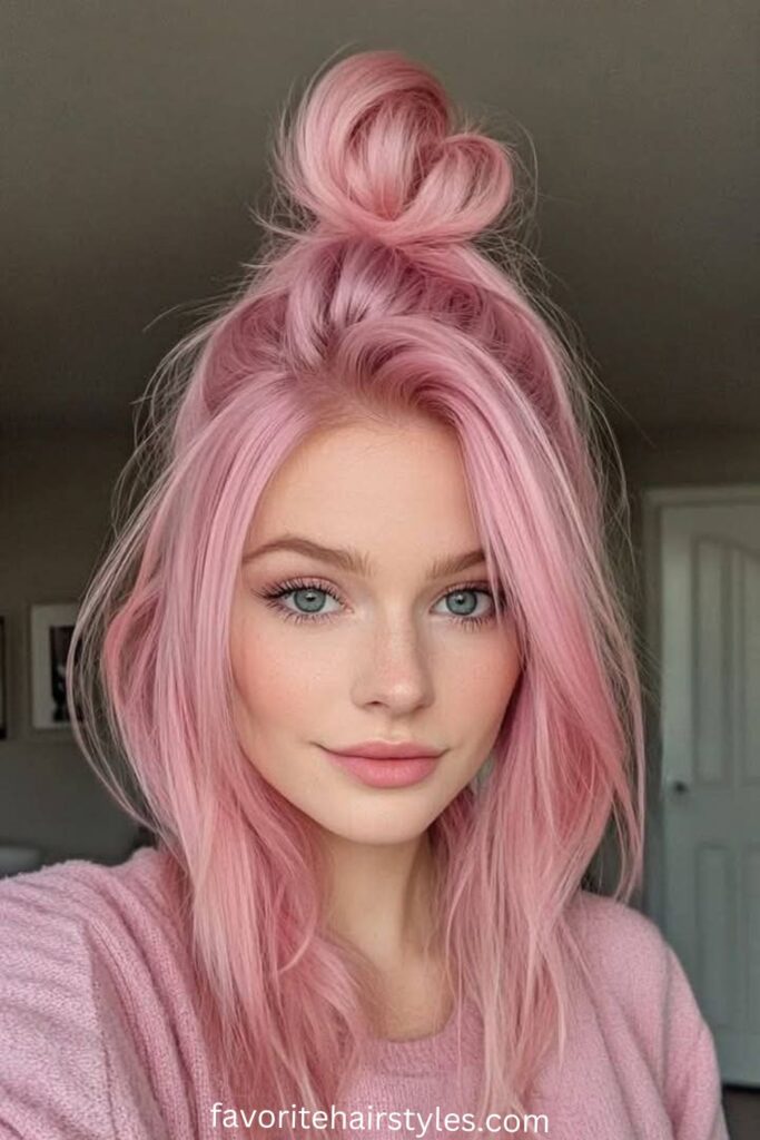 Pastel Pink Wolf Cut with Bangs