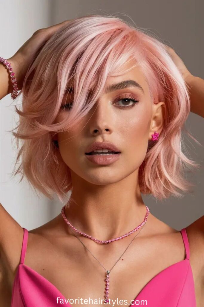  Pink Ombre Wolf Cut