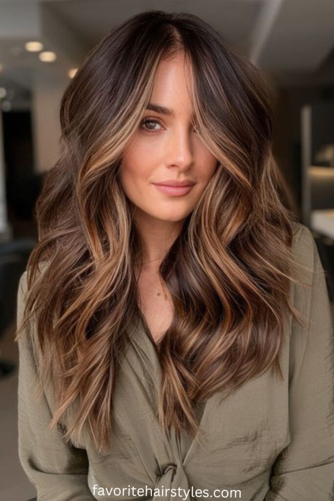 Soft Caramel Highlights on Straight Brunette Hair