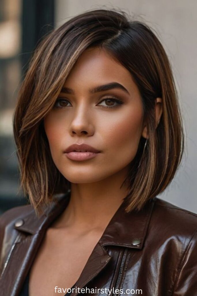 Short Brown Hair Ideas Angled Bob in Cool Espresso Brown