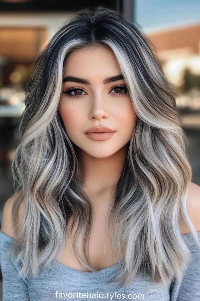 Ash Balayage with Curtain Bangs