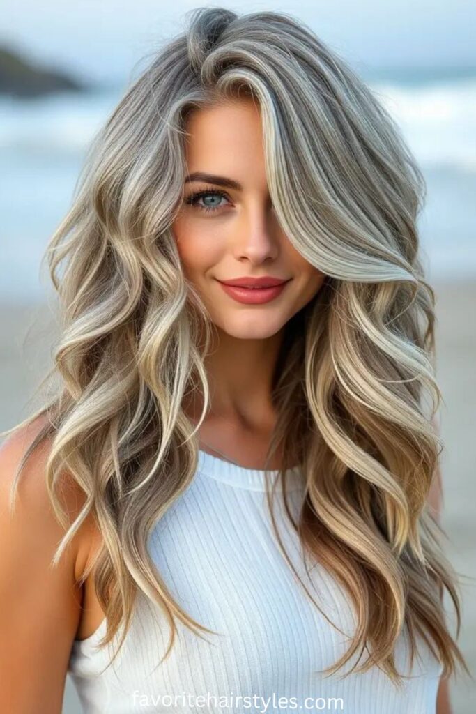 Ash Blonde Balayage with Beach Waves
