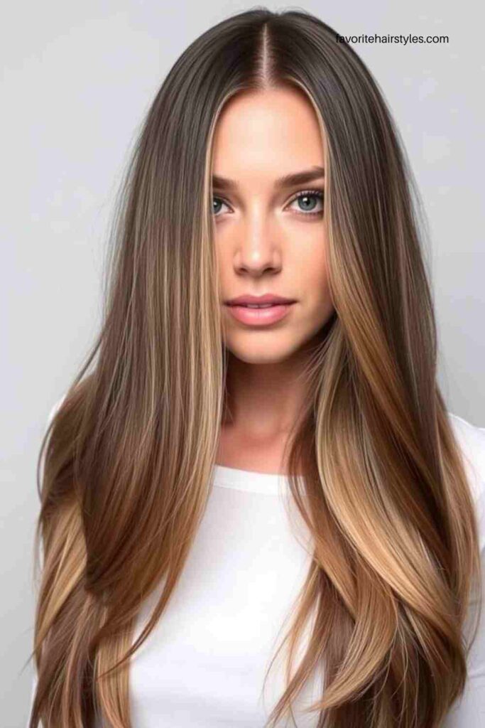 Ash Brown Balayage for Straight Hair
