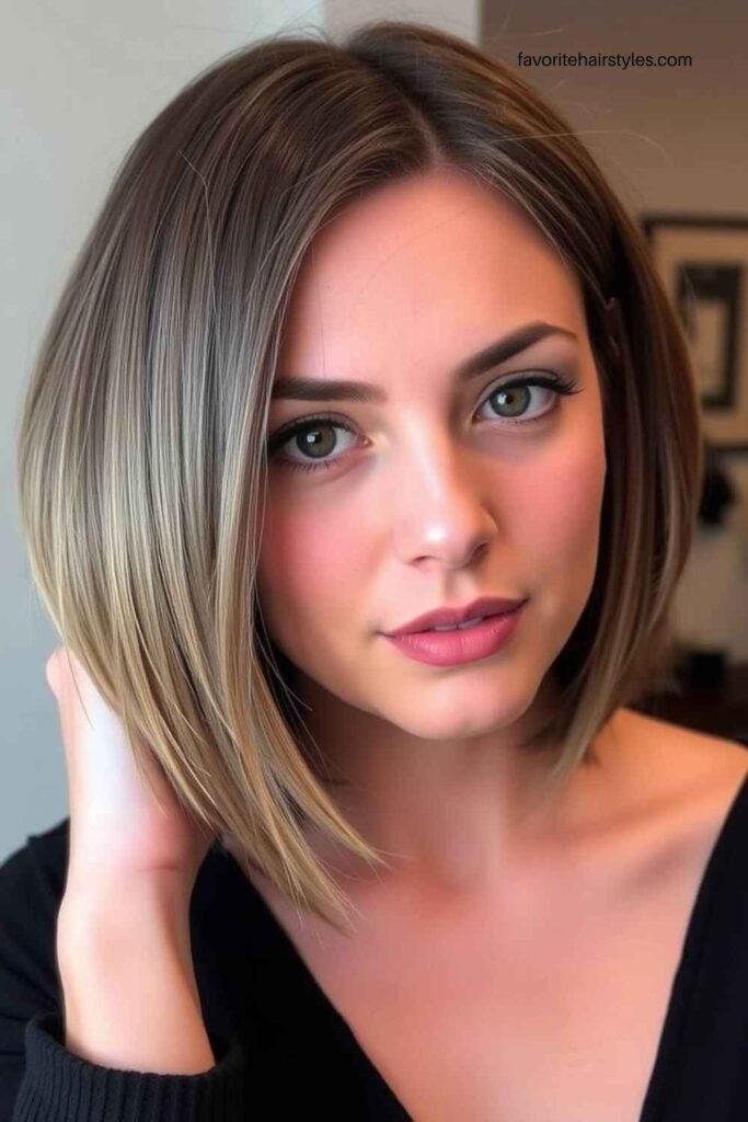 Ash Brown Balayage on Bob Cut