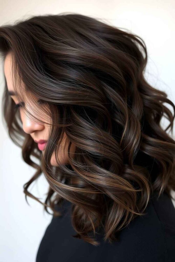 Ash Brown Balayage on Curly Dark Hair
