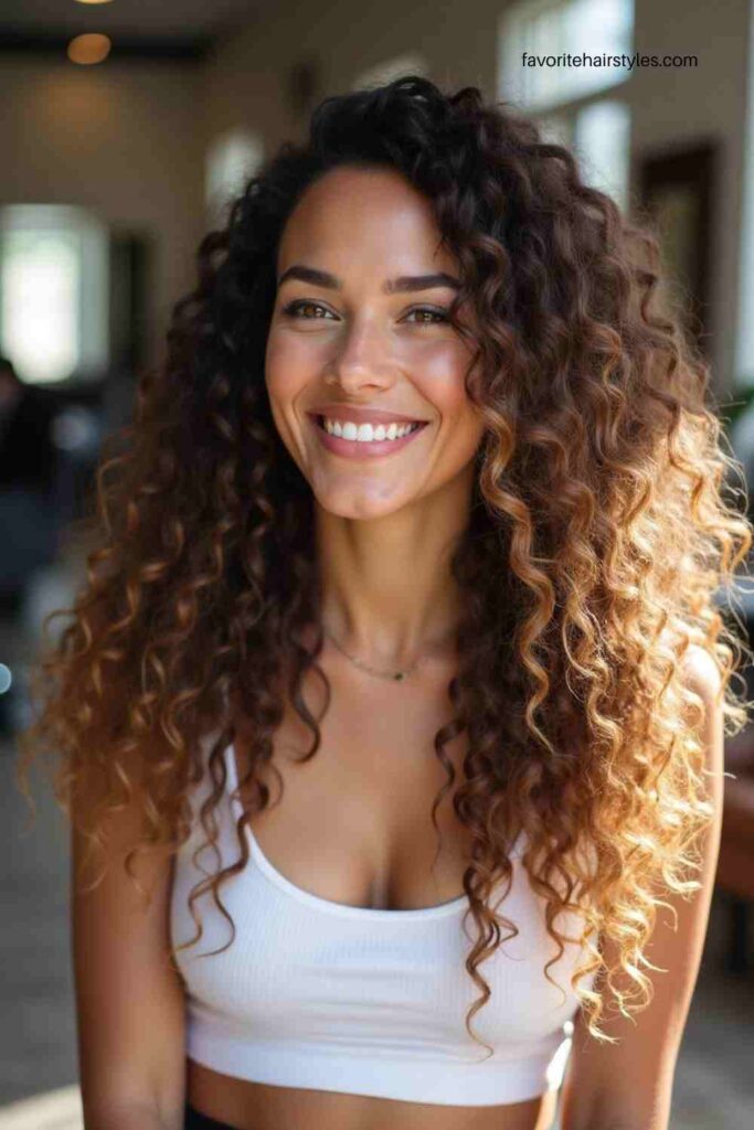 Ash Brown Balayage on Curly Hair