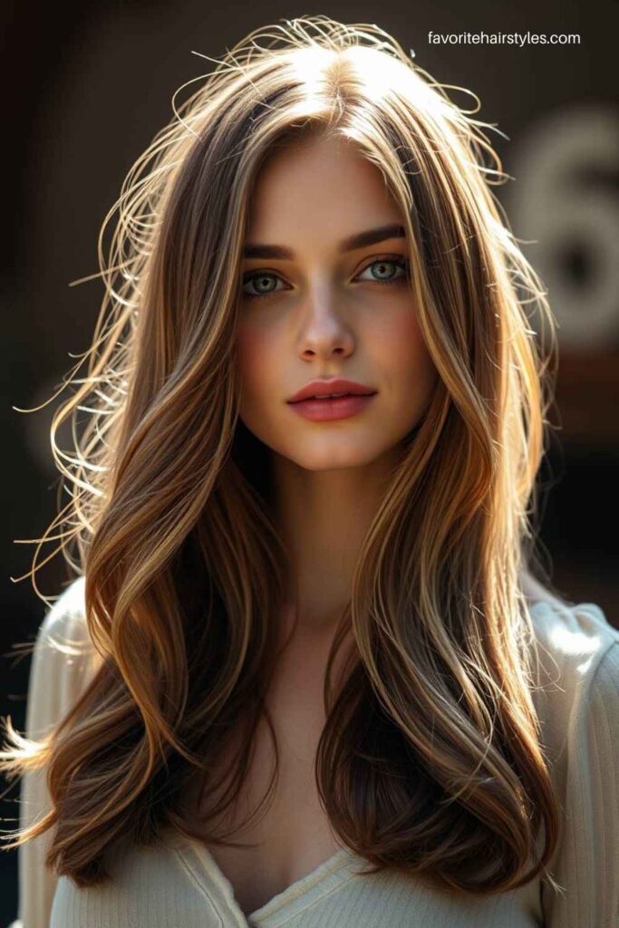 Ash Brown Balayage on Layered Hair