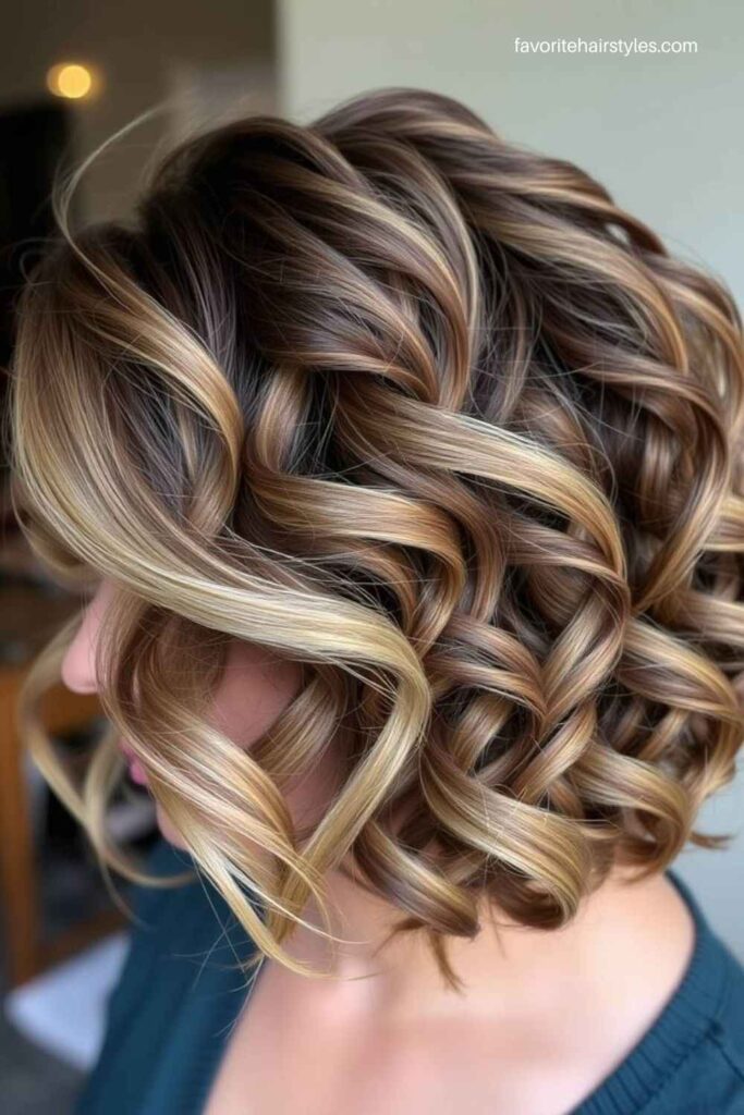 Ash Brown Balayage on Short Curly Hair