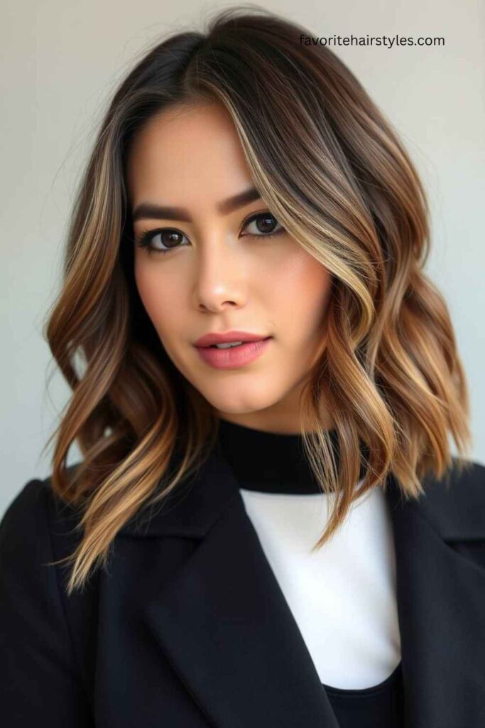 Ash Brown Balayage on a Wavy Lob