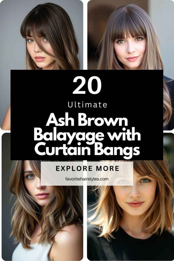 Ash Brown Balayage with Curtain Bangs