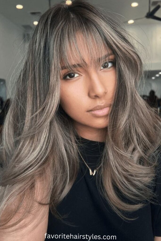 Ash Brown Balayage with Face-Framing Highlights