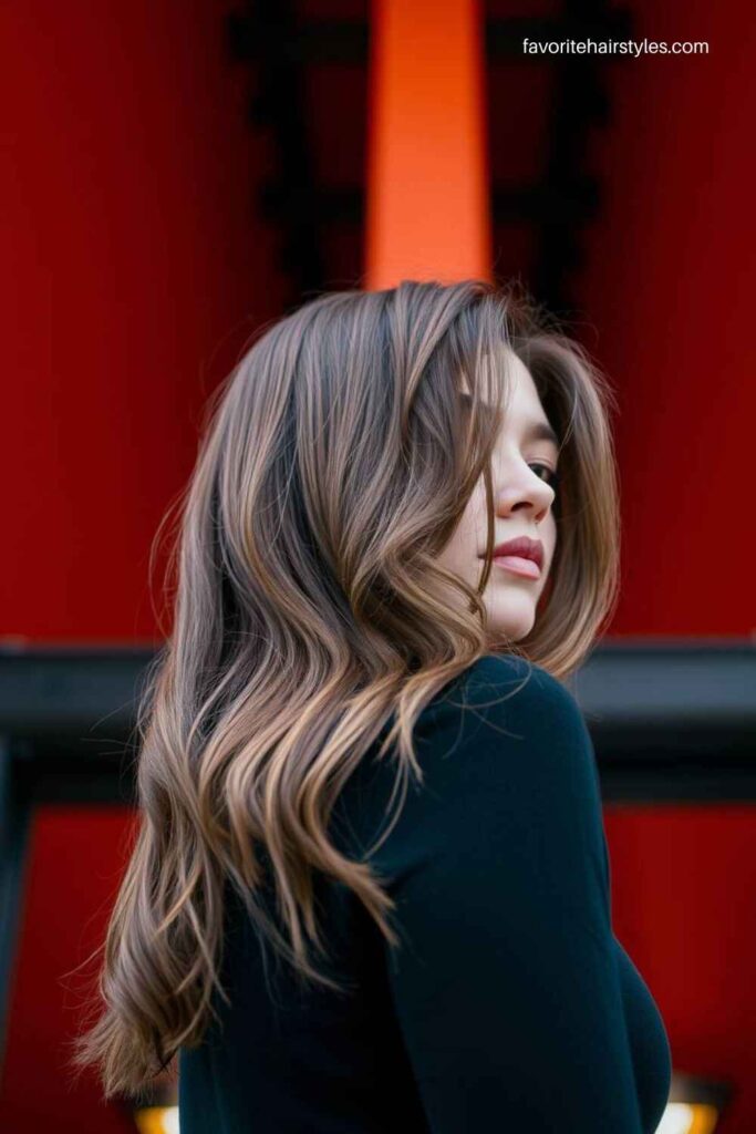 Ash Brown Balayage with Layered Haircuts