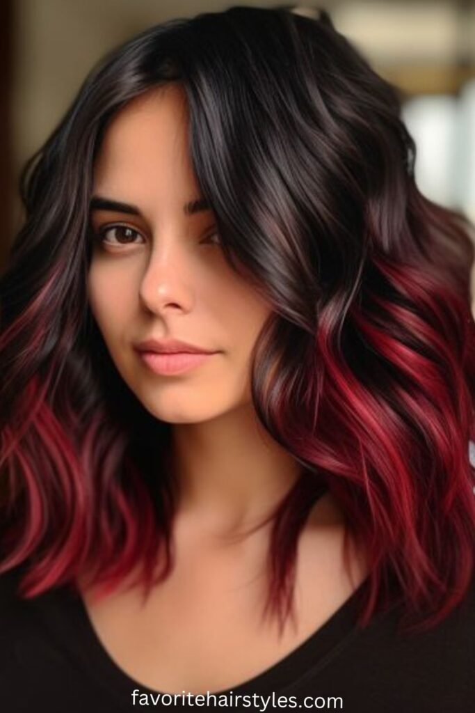 Asymmetrical Lob in Black Cherry Hue