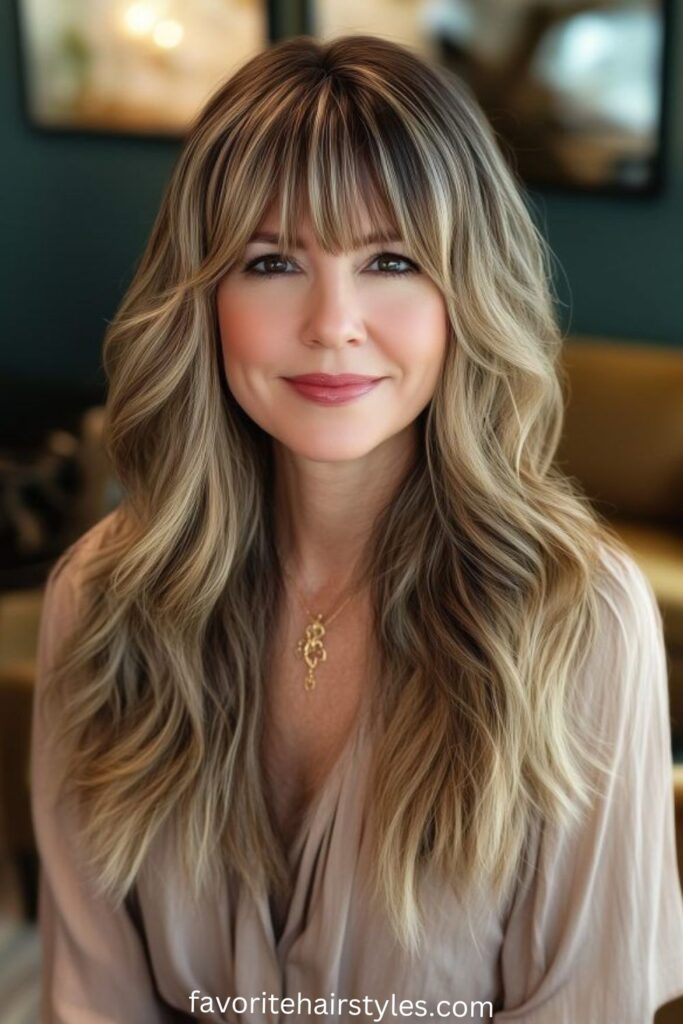 Balayage on Curtain Bangs and Layers