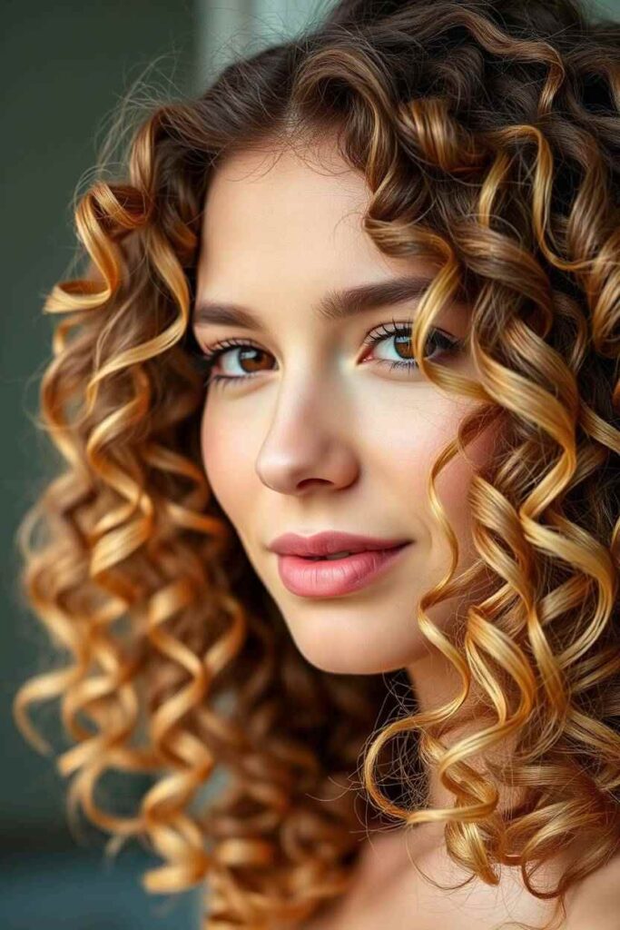 Beige Blonde Highlights on Curly Hair