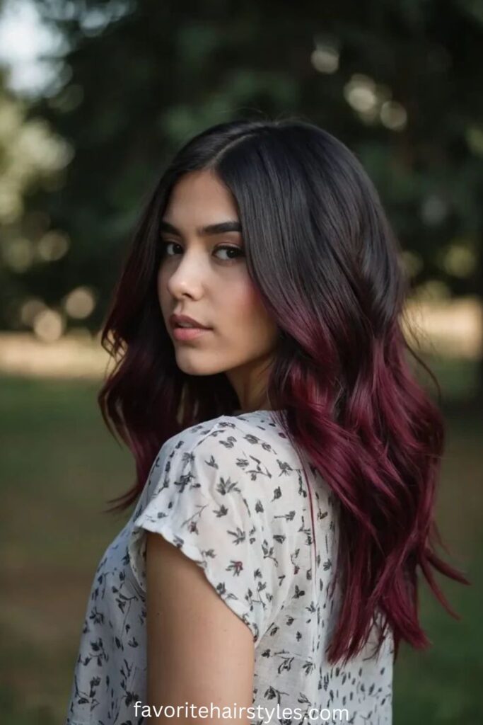 Black Cherry Balayage on Dark Brown Hair