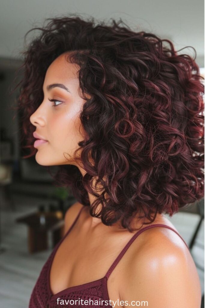 Black Cherry Curly Pixie Cut