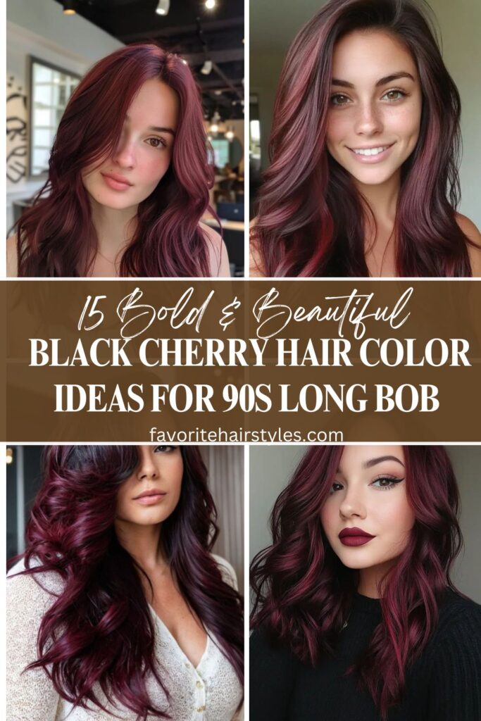 Black Cherry Hair Color Ideas For 90s Long Bob