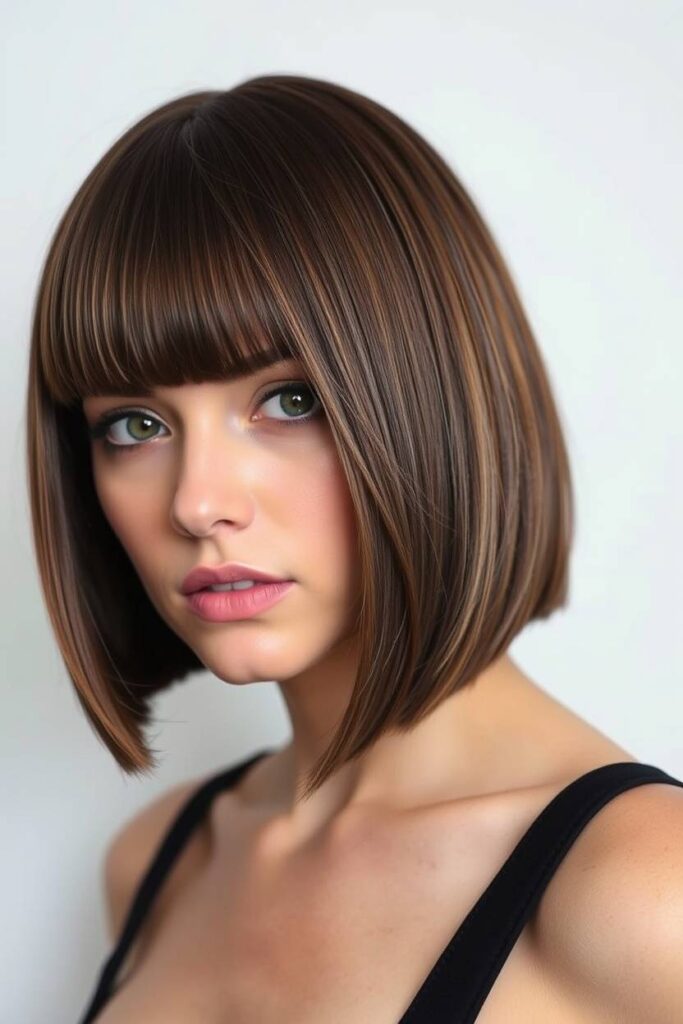 Blunt Cut Ash Brown Balayage Bob