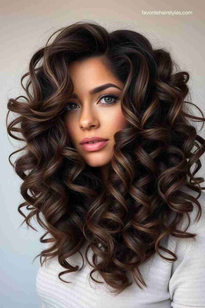 Bold Ash Brown Balayage with Defined Curls