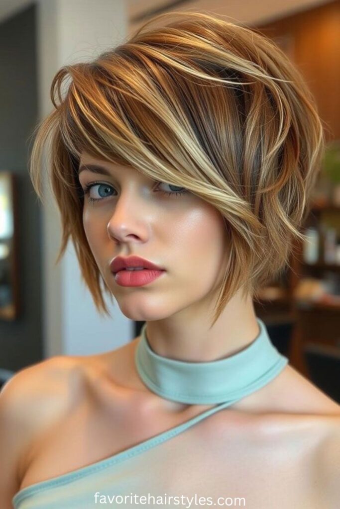 Brown Pixie Cut with Side-Swept Bangs