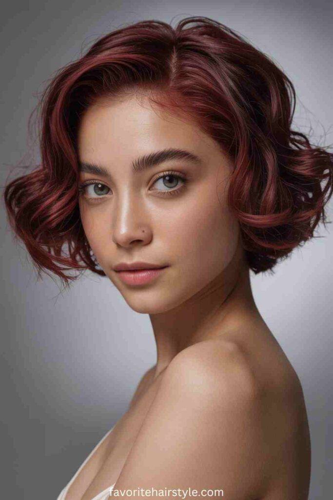 Burgundy Red Curly Bob