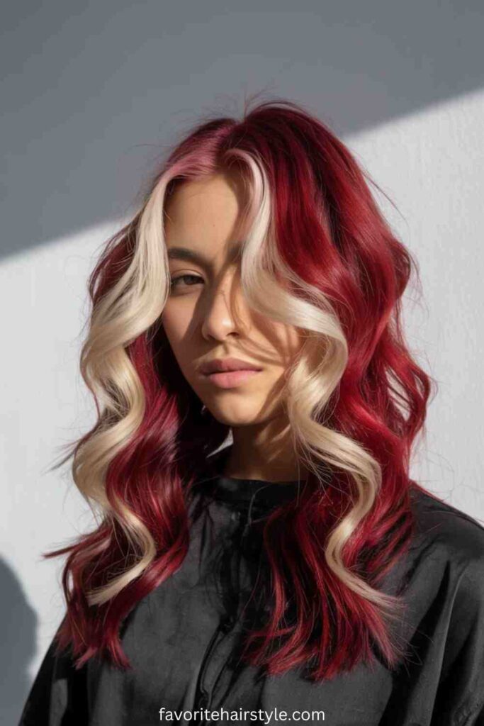 Burgundy Red with Sandy Blonde Ribbons