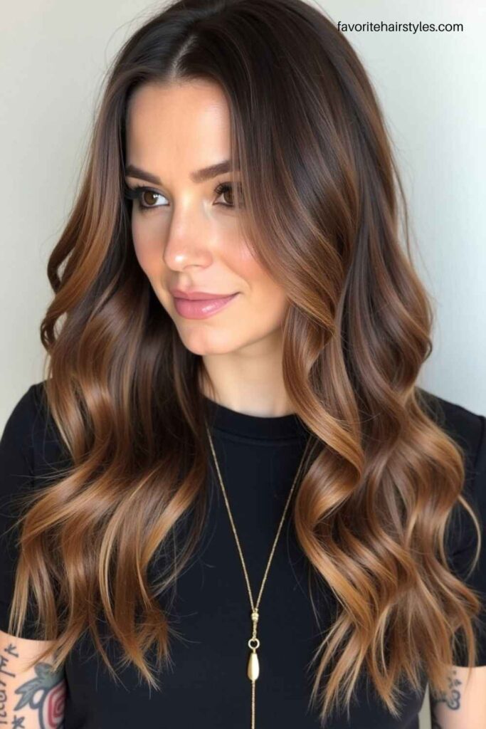 Caramel Balayage on Chocolate Brown