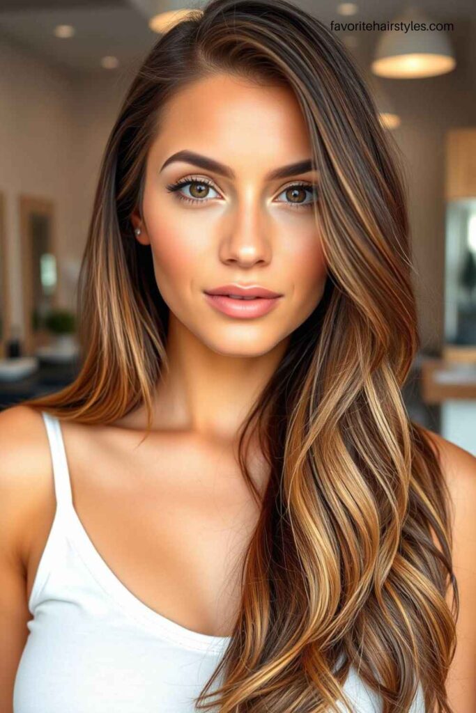 Caramel Balayage on Dark Brown Hair